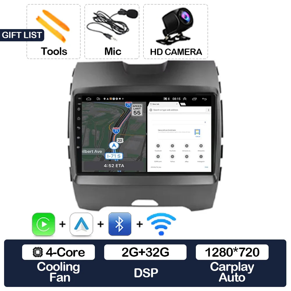 Android 15 Car Radio For Ford Edge 2 2015 2016 2017 2018 BT 4G WIFI Qualcomm Multimedia Video Player QLED GPS NAVI 2DIN LTE 5G