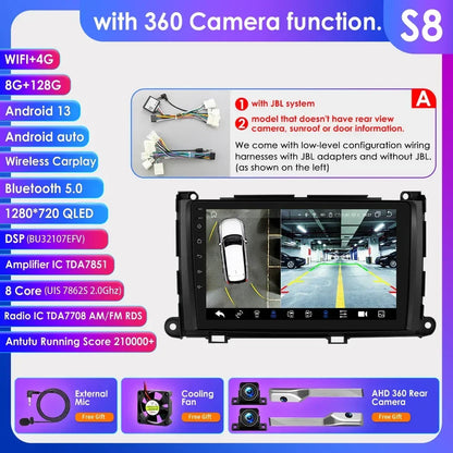 Hizpo For Toyota Sienna XL30 2010-2014 Car Radio Multimedia Video Player Navigation Stereo GPS Android Auto Carplay 8G+128GB RDS