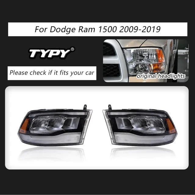 TYPY Car For Dodge RAM 1500 Headlight 2009-2019 Upgrade Modified to New DRL Dynamic Turn Signal LED Headlight Auto Accessories
