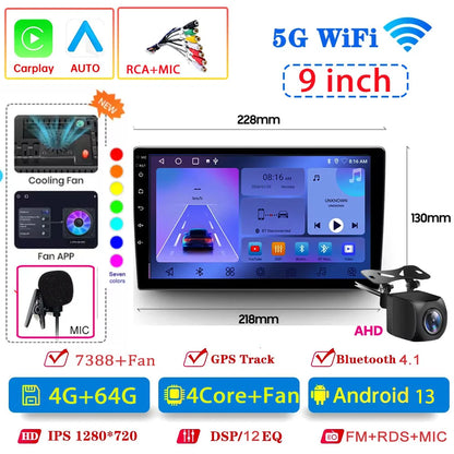 Android 13 4 Core 4G 64G Multimedia Car Radio Carplay Auto Player GPS Navigation for Toyota Hyundai Nissan Kia LADA  9 10 inch