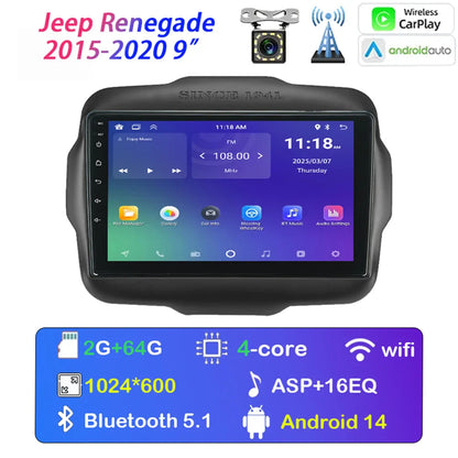 [MTIJIEY] 6+128G Car Radio for Jeep Renegade 2015-2020 Android Auto Carplay GPS Stereo Multimedia Player Wifi BT FM/ RDS DSP SWC