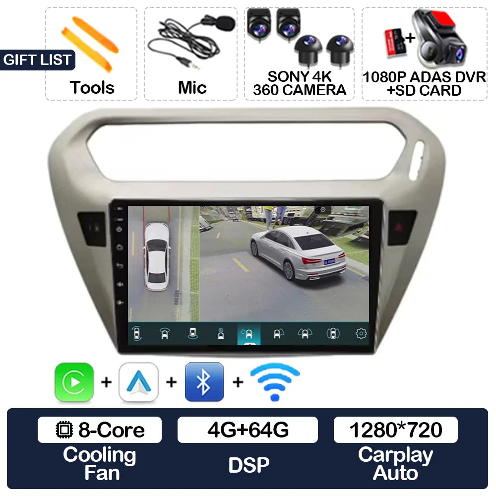 Android 15 Car Radio For Peugeot 301 Citroen Elysee 2013 - 2018 Qualcomm Multimedia Viedo Player NAVI GPS 4G WIFI Head Unit QLED