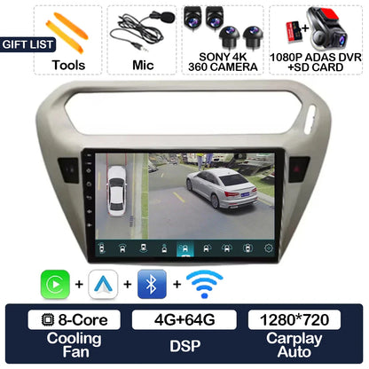 Android 15 Car Radio For Peugeot 301 Citroen Elysee 2013 - 2018 Qualcomm Multimedia Viedo Player NAVI GPS 4G WIFI Head Unit QLED