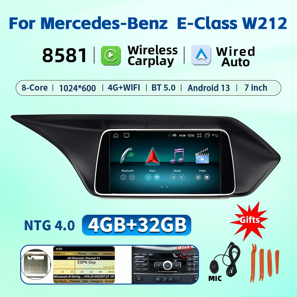 7 Inch Carplay Android 13 Auto Car Intelligent Systems For Mercedes Benz E Class W212 A207 X204 DSP Stereo Touch Screen