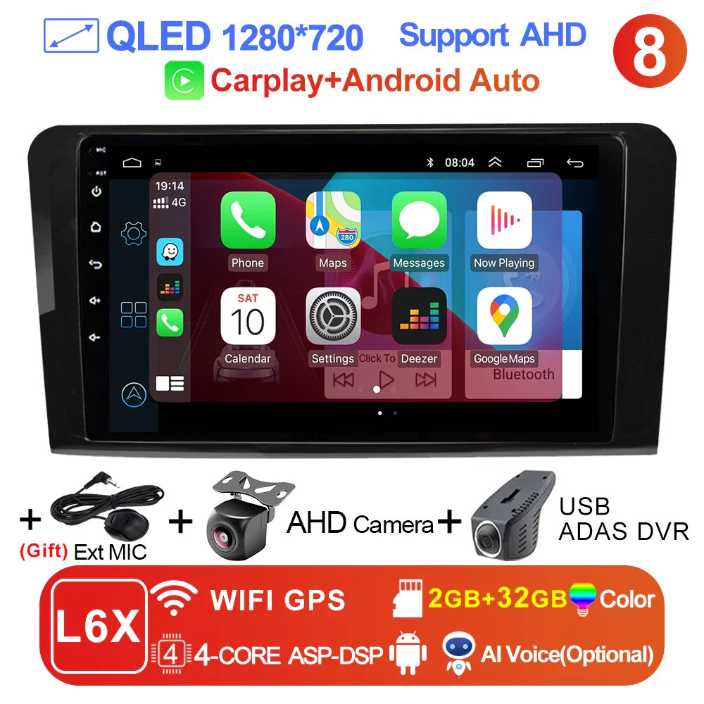 LEHX L6Pro 2 DIN Android 14 Car Radio For Mercedes Benz ML GL aW164 ML350 ML500 GL320 X164 ML280 GL350 GL450 Carplay Auto Audio