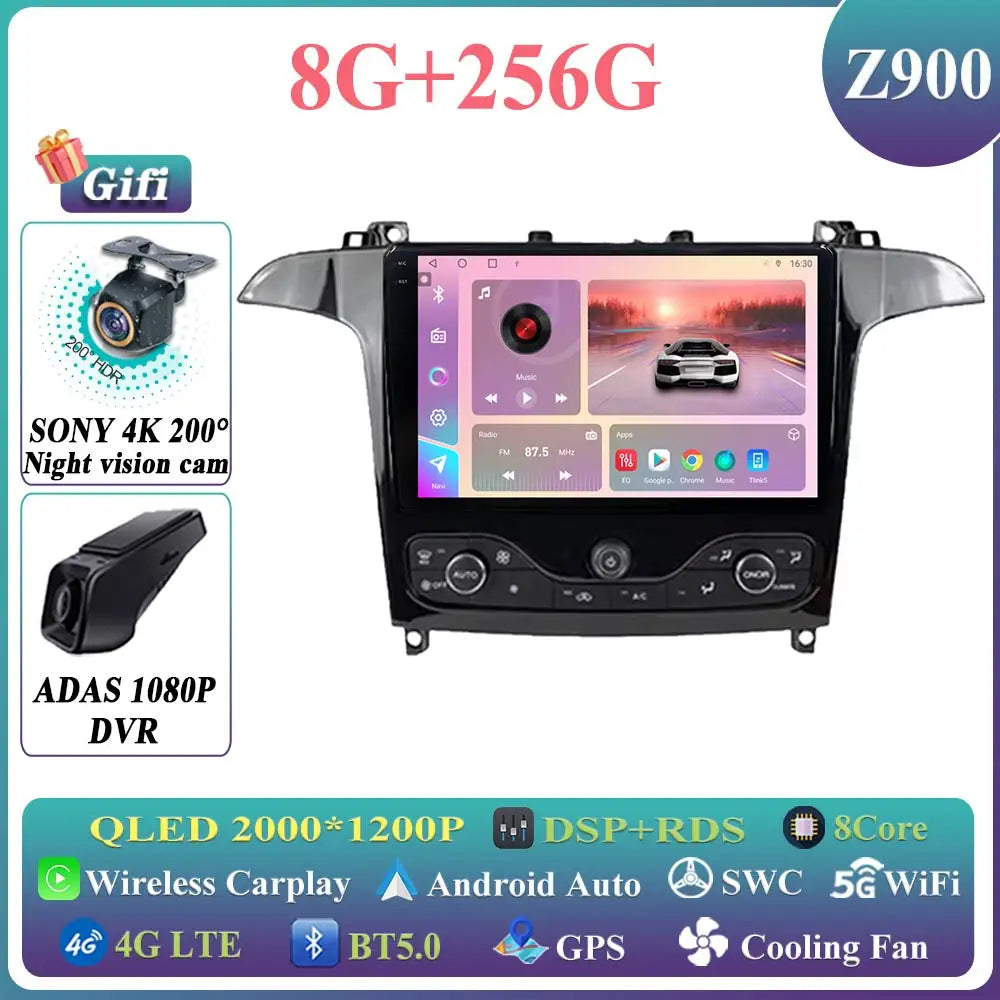 Android 14 Auto radio For Ford S Max S-MAX 2006-2015 For Ford Galaxy 2014 Carplay Multimedia Video player Navigation GPS No 2din