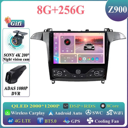 Android 14 Auto radio For Ford S Max S-MAX 2006-2015 For Ford Galaxy 2014 Carplay Multimedia Video player Navigation GPS No 2din