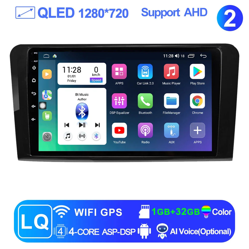LEHX L6Pro 2 DIN Android 14 Car Radio For Mercedes Benz ML GL aW164 ML350 ML500 GL320 X164 ML280 GL350 GL450 Carplay Auto Audio
