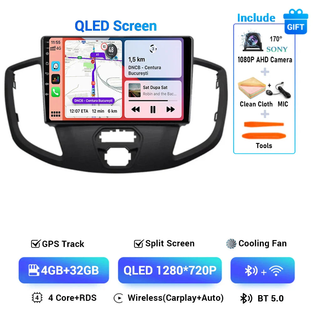 Android 15 Wireless Carplay&Auto WIFI+4G For Ford Transit 2015 2016 2017 2018 Car Radio Multimedia Video Player GPS Stereo 2din
