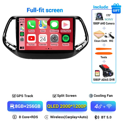 Android 15 CarPlay Auto WIFI+4G For Jeep Compass 2 MP 2016 2017 2018 2019 Car Radio Multimedia Video Player GPS Autoradio Stereo