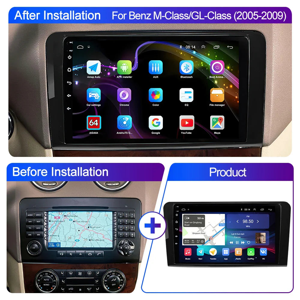 LEHX L6Pro 2 DIN Android 14 Car Radio For Mercedes Benz ML GL aW164 ML350 ML500 GL320 X164 ML280 GL350 GL450 Carplay Auto Audio