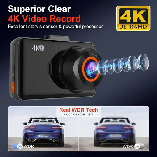 Soam 4K Dash Cam for Cars Front and Rear Camera Car Dvr WIFI Car Camera for Vehicle Video Recorder Rear View Camera Parking Mode