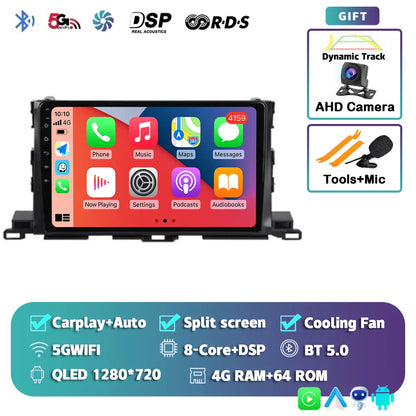 Android 14 For Toyota Highlander 3 Kluger 2013-2018 2K QLED Android Car Radio Multimedia Video Player GPS Stereo CarPlay 4G DSP