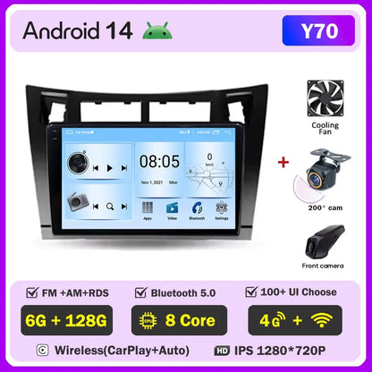 Car Radio Android 14 For Toyota Yaris 2 XP90 2005 - 2012 Auto Multimedia Stereo Dash Cam Screen GPS Head Unit Navigation DVD BT