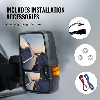 VEVOR Pair Towing Mirrors Power Heated with Signal LED Driving Light Tow Mirror for Chevrolet Silverado (2003-2021)/GMC/Cadillac