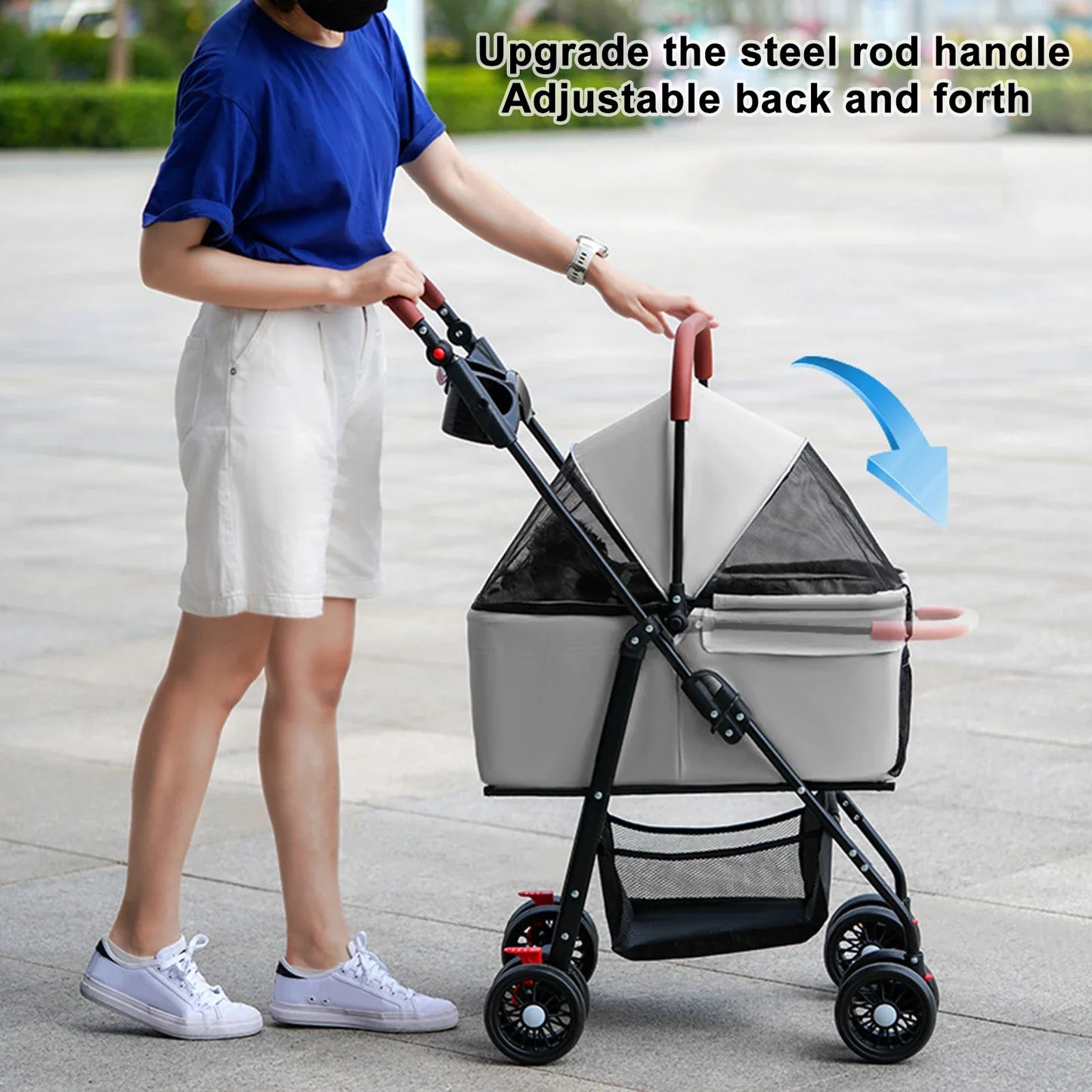 Pet Stroller, Folding Dog Stroller, Pet Folding Stroller, 4 Wheels Dog/Cat Puppy Stroller, Travel Carrier for Small Medium Pet