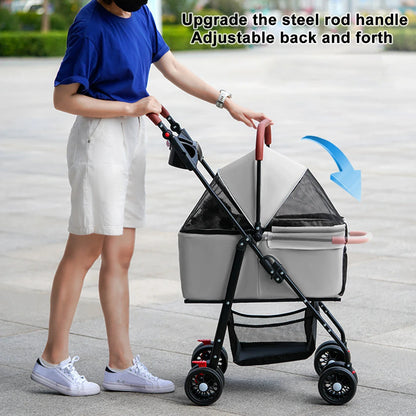 Pet Stroller, Folding Dog Stroller, Pet Folding Stroller, 4 Wheels Dog/Cat Puppy Stroller, Travel Carrier for Small Medium Pet