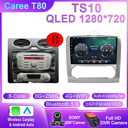 Android 14 Wireless CarPlay Auto For Ford Focus 2 3 Mk2 Mk3 2004-2011 4G+WIFI Car Radio Multimedia Stereo Player GPS 360 Camera