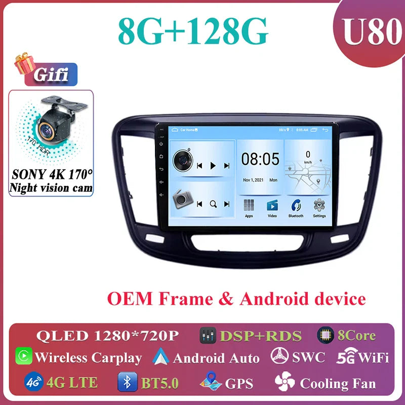 Android Auto For Chrysler 200 200C 200S 2015 - 2019 Car Radio Multimedia Video Stereo Player Carplay Navigation GPS DSP 5G WIFI