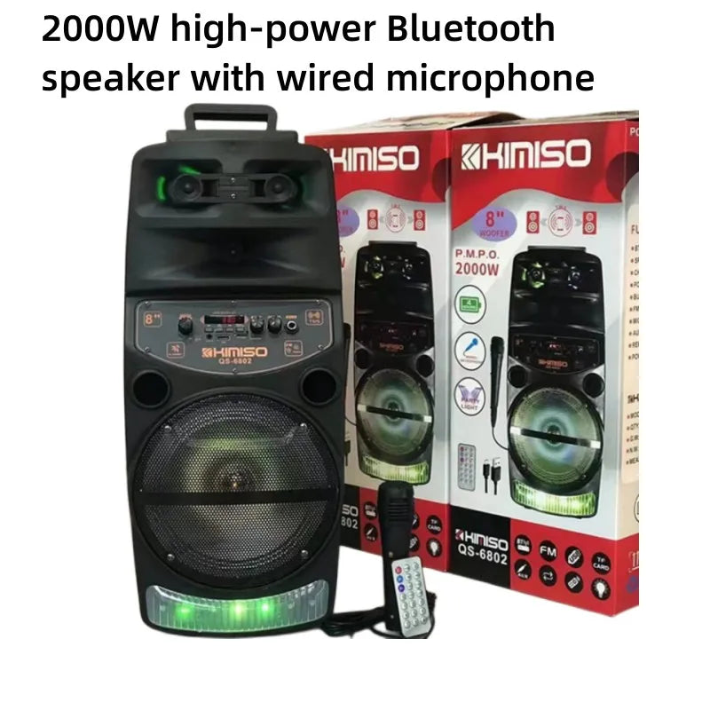 2000W High-power Outdoor Speaker LED Trolley Case Portable FM Radio Bluetooth Boombox with Wired Microphone Household Karaoke power tools