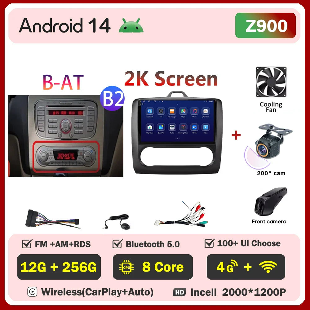 2din Android 14 Carplay Radio For ford focus 2 3 Mk2 Mk3 2004-2011 Automotive Car Multimedia GPS Autoradio 8 Core Wifi DSP BT