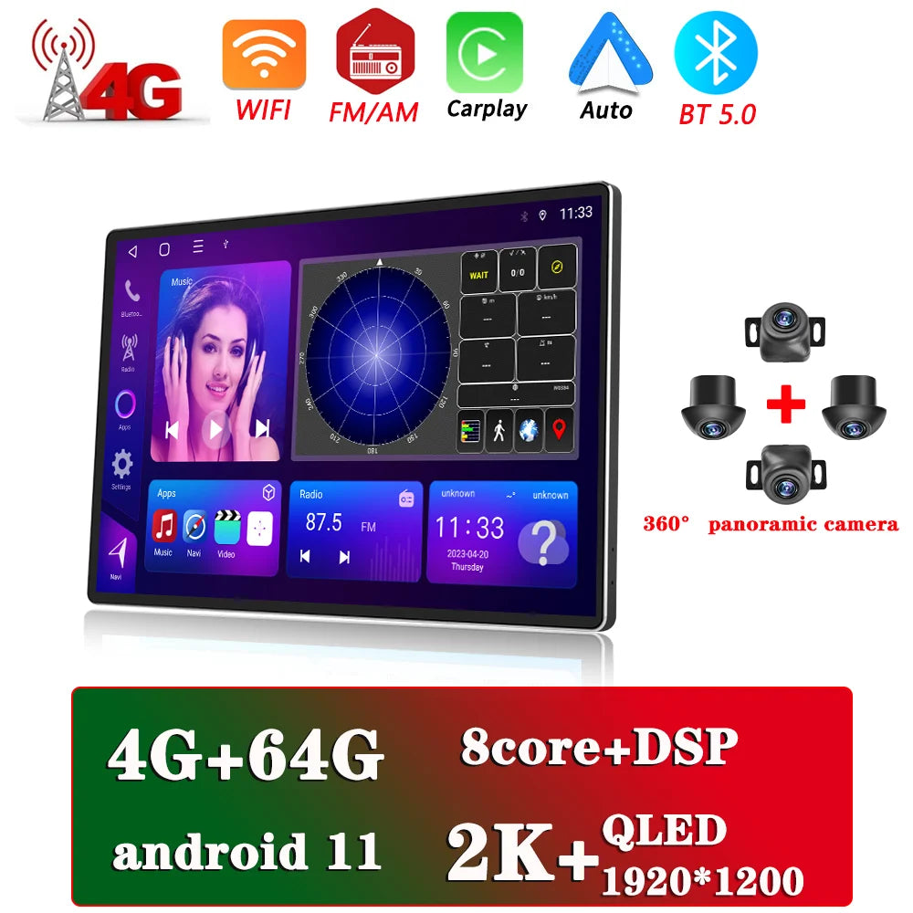 13.1" Car Radio GPS 2 din Android 11 Auto Carplay  For Nissan Hyundai KIA TOYOTA Honda Multimedia Player