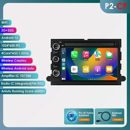 Hizpo Android 13 2 Din GPS Multimedia Player For  Ford 500 F150 Explorer Edge Escape Sport Lincoln Expedition Mustang Car Radio