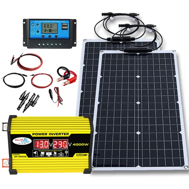 4000w solar panel with power inverter 12v-110v/220v solar panel inverter kit  home and outdoor camping  solar system