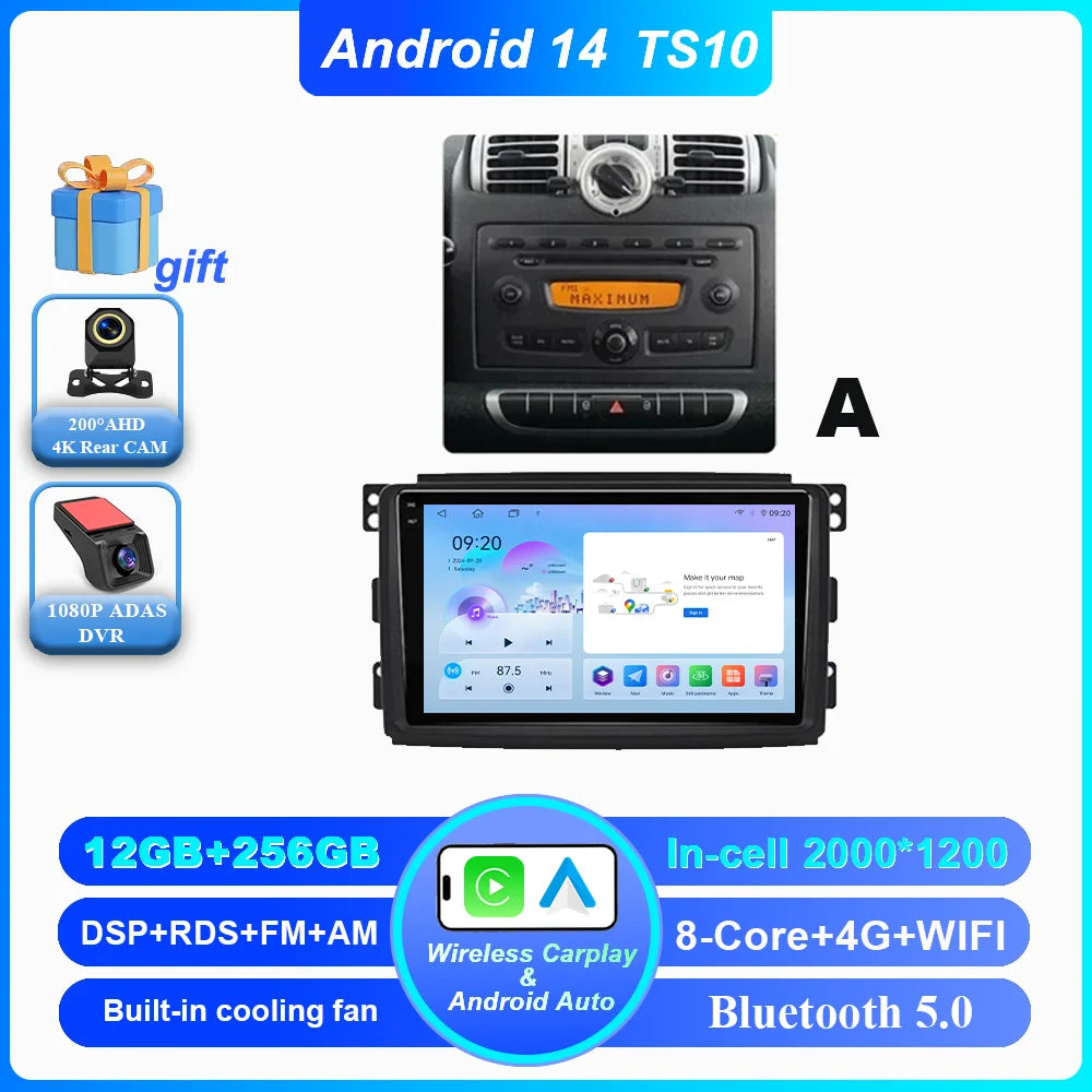 Car Android 14 GPS Navigation For Mercedes Benz Smart Fortwo 451 2010 - 2015 Auto Radio Stereo Multimidia Player Carplay NO 2DIN
