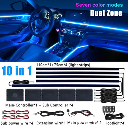 6/10/14/18/22 in 1 Led Car Hidden Ambient Light Symphony RGB 64 Color Bluetooth APP Interior Acrylic Matt Black Strip Backlight