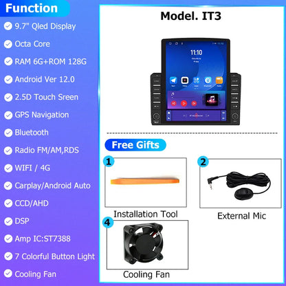 9.7" Vertical Style Tesla Screen Android 12 Car Radio For Hyundai Azera 2006-2010 GPS Navigation Multimedia Video Player