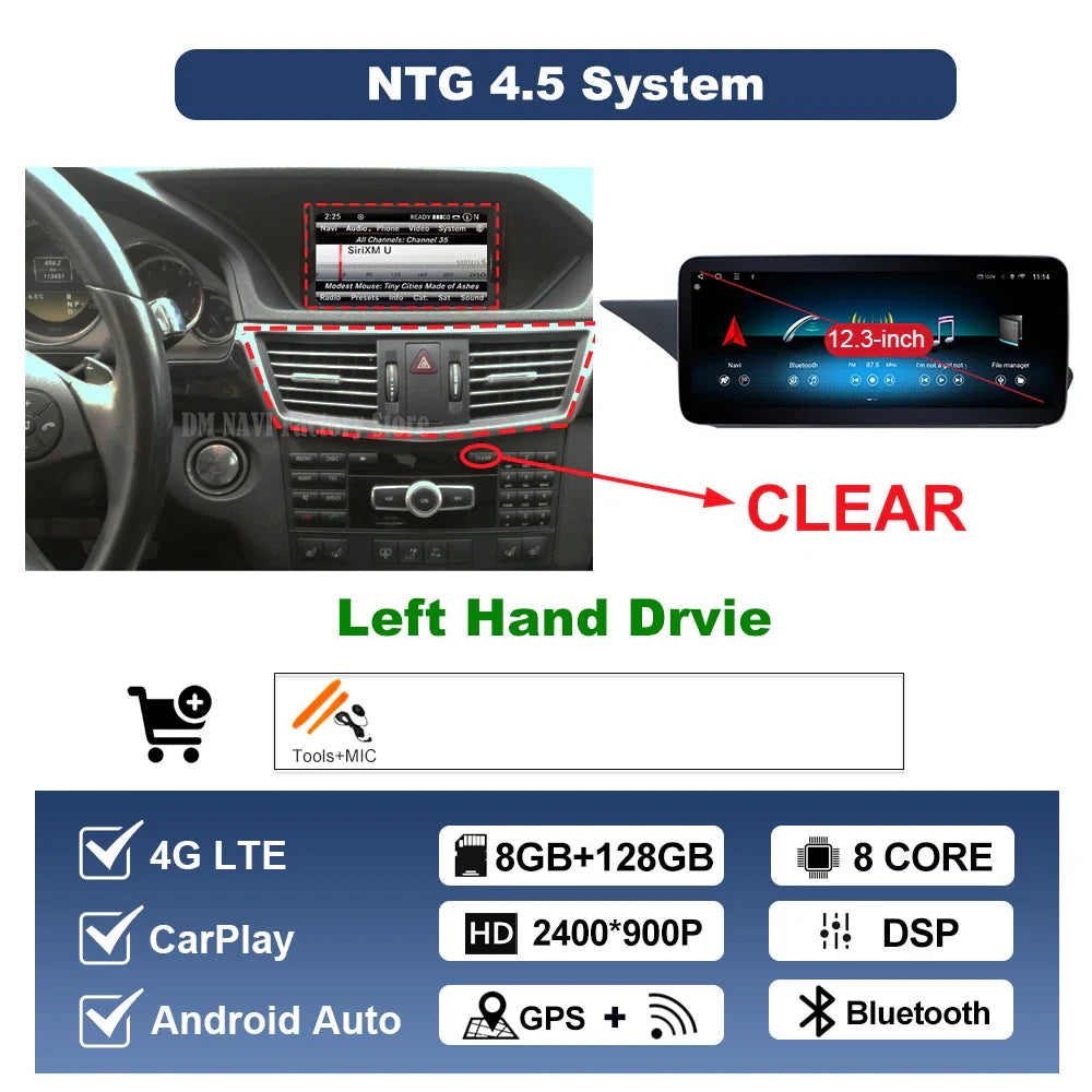 Wireless Carplay Android 14 for Mercedes Benz E Class W212 2009 - 2015 Car Radio Player Video DSP Stereo Touch Screen 4G WiFi BT