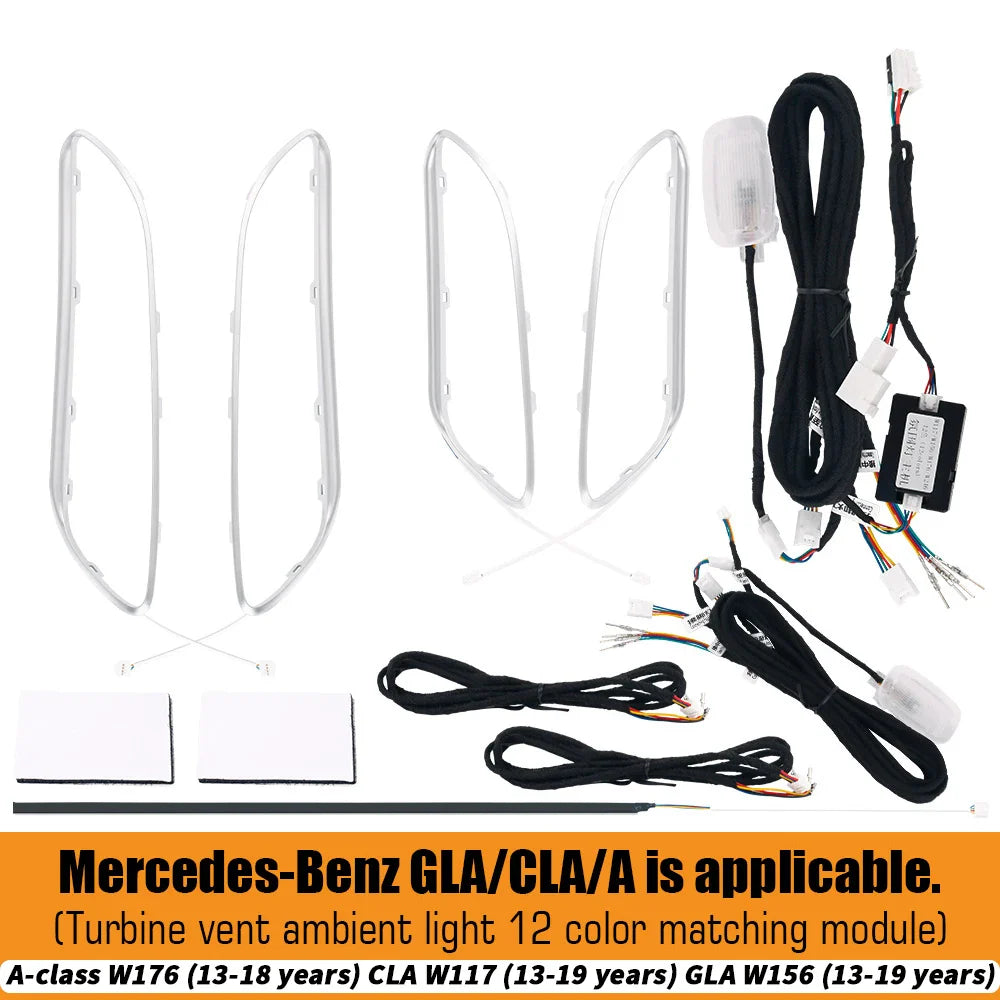 For Benz W176 W117 W156 X156 A CLA GLA 12/64 Color Ambient Light Turbine Air Vent Lamp Dashboard Door Lights Kit Car/App Control
