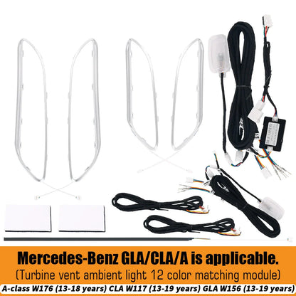 For Benz W176 W117 W156 X156 A CLA GLA 12/64 Color Ambient Light Turbine Air Vent Lamp Dashboard Door Lights Kit Car/App Control