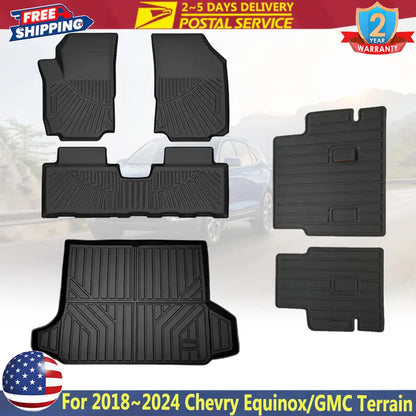 TPE Car Floor Mats & Rear Trunk Mat For Chevrolet Equinox GMC Terrain 2018~2024 All Weather Cargo Mats Floor Mats Trunk Liners