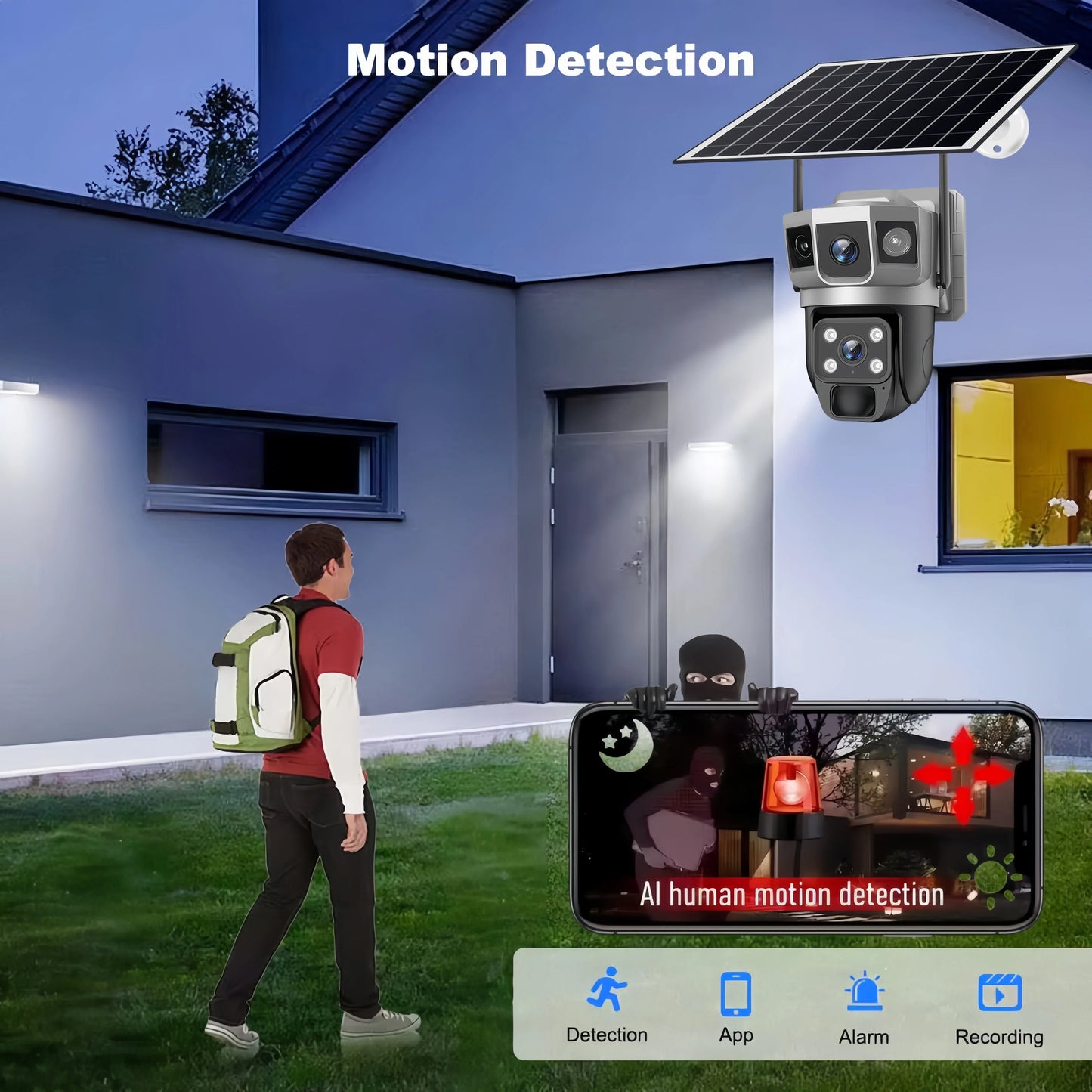 4G Solar IP Camera WIFI CCTV 12MP Dual Lens Triple Screen PTZ Auto Tracking 6K Curious Security Surveillance V380 Pro Camera power tools