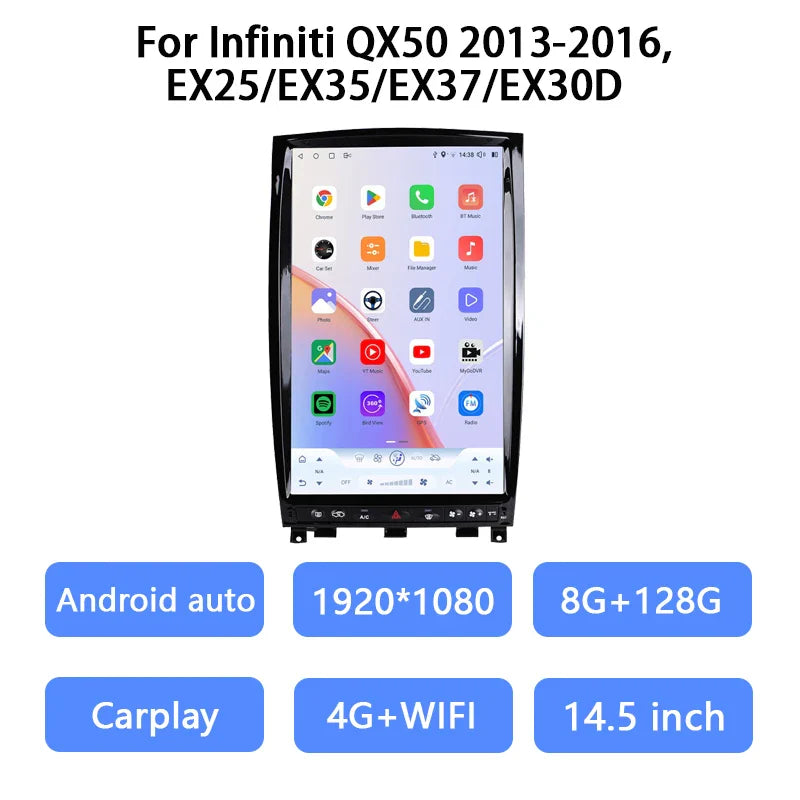 14.5 inch For Infiniti QX50 2013-2016,EX25/EX35/EX37/EX30D 8-core 8+256G CarPlay Car Radio Multimedia Video Player GPS