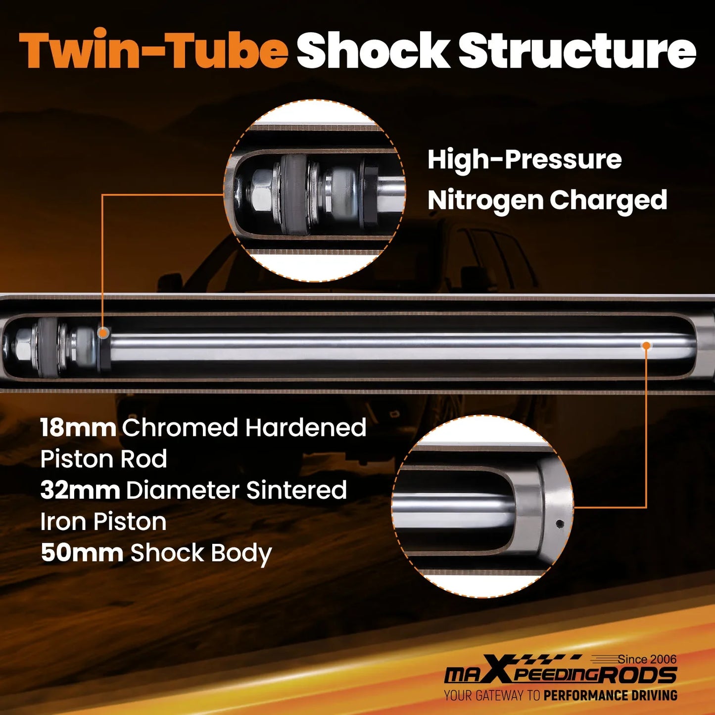 6" Rear Drop Shock Absorbers For Chevrolet GMC C1500 1988-1998 2WD Twin-tube