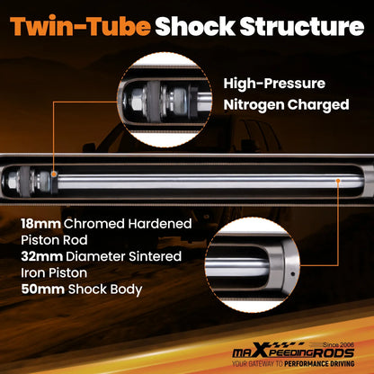 6" Rear Drop Shock Absorbers For Chevrolet GMC C1500 1988-1998 2WD Twin-tube