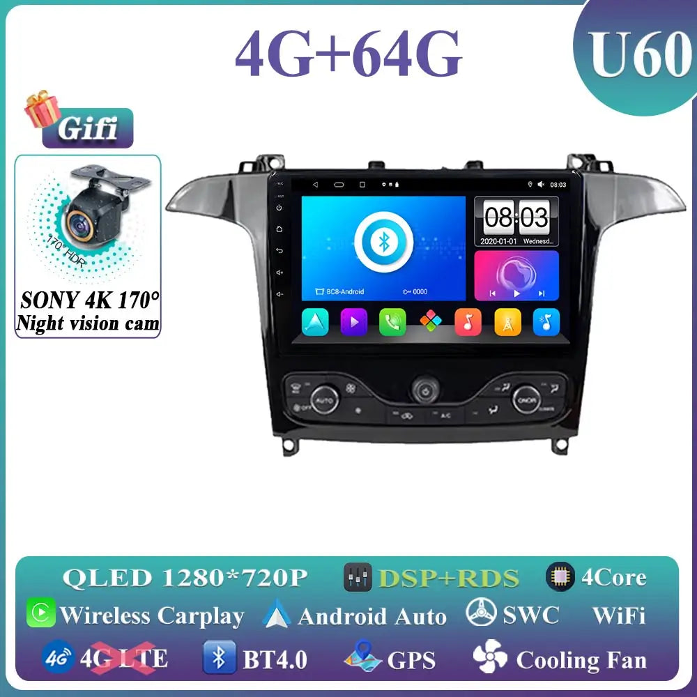 Android 14 Auto radio For Ford S Max S-MAX 2006-2015 For Ford Galaxy 2014 Carplay Multimedia Video player Navigation GPS No 2din