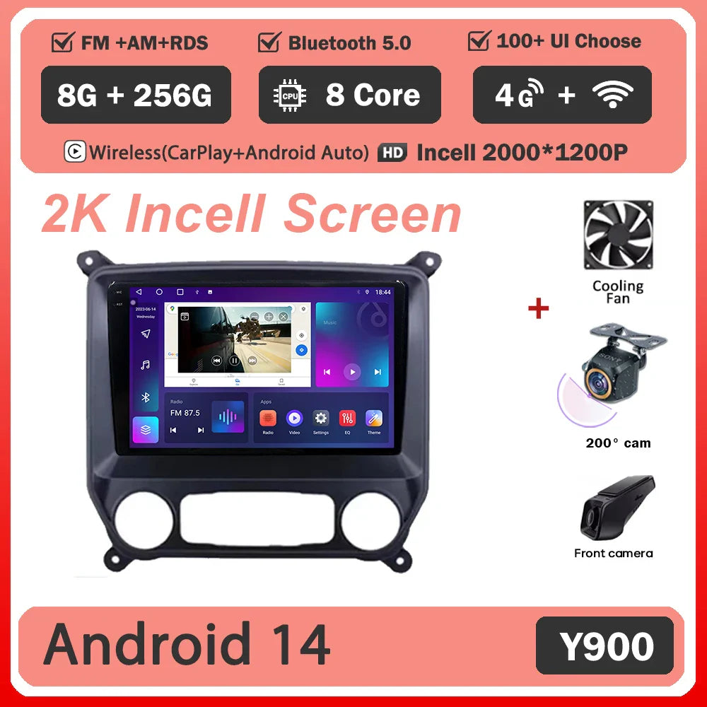 Android 14 Carplay Auto For Chevrolet Silverado 3 GMTK2 2014 2015 2016 2017 2018 Car Radio Multimedia Player Head Unit Screen