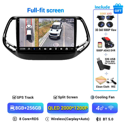 Android 15 CarPlay Auto WIFI+4G For Jeep Compass 2 MP 2016 2017 2018 2019 Car Radio Multimedia Video Player GPS Autoradio Stereo