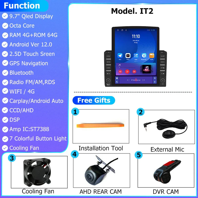 9.7" Vertical Style Tesla Screen Android 12 Car Radio For Hyundai Azera 2006-2010 GPS Navigation Multimedia Video Player