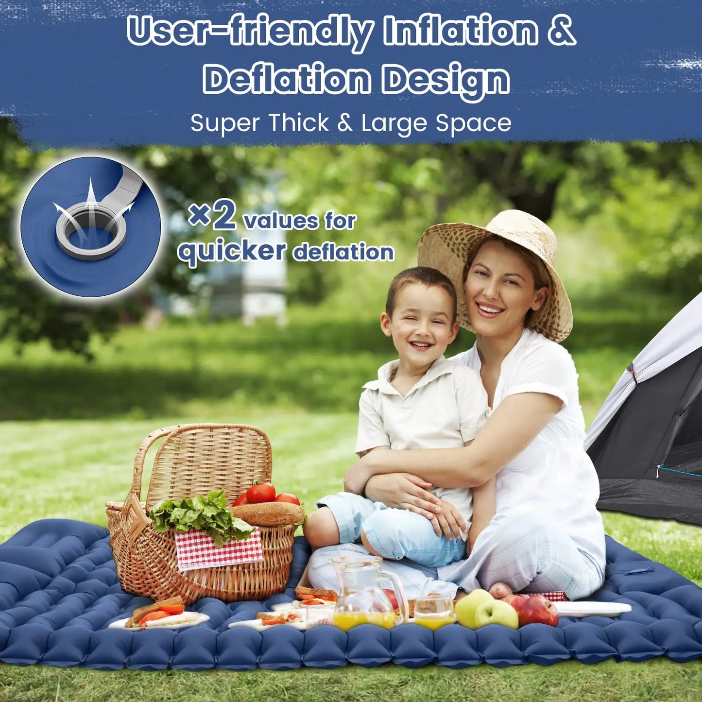 Camping Double Sleeping Mat with Pillow Inflatable Sleeping Mat, Suitable for Backpacking, Hiking, Tenting