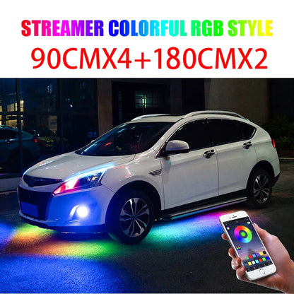 RGB Multicolor Flexible Flowing Car LED Light Underglow Underbody Waterproof Automobile Chassi Neon Atmosphere Light