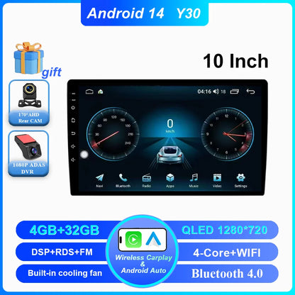 Android 14 CarPlay car radio Android Auto GPS multimedia player 2 DIN universal 9/10 inch Car stereo WiFi player QLED Screen BT