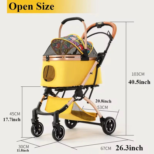 2 in1 Pet Stroller for Medium/Large Dog/Cat One Click Folding Portable Dog Bassinet Detachable Pet Trolly Cart with Canopy Brake