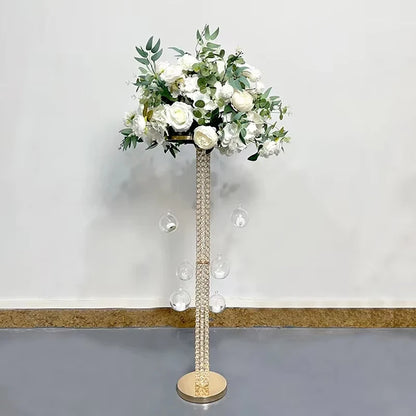 Metal Flower Stand Centerpiece with Hanging Ball Round Gold Wedding Table Centerpiece for Wedding Valentine's Day Decoration