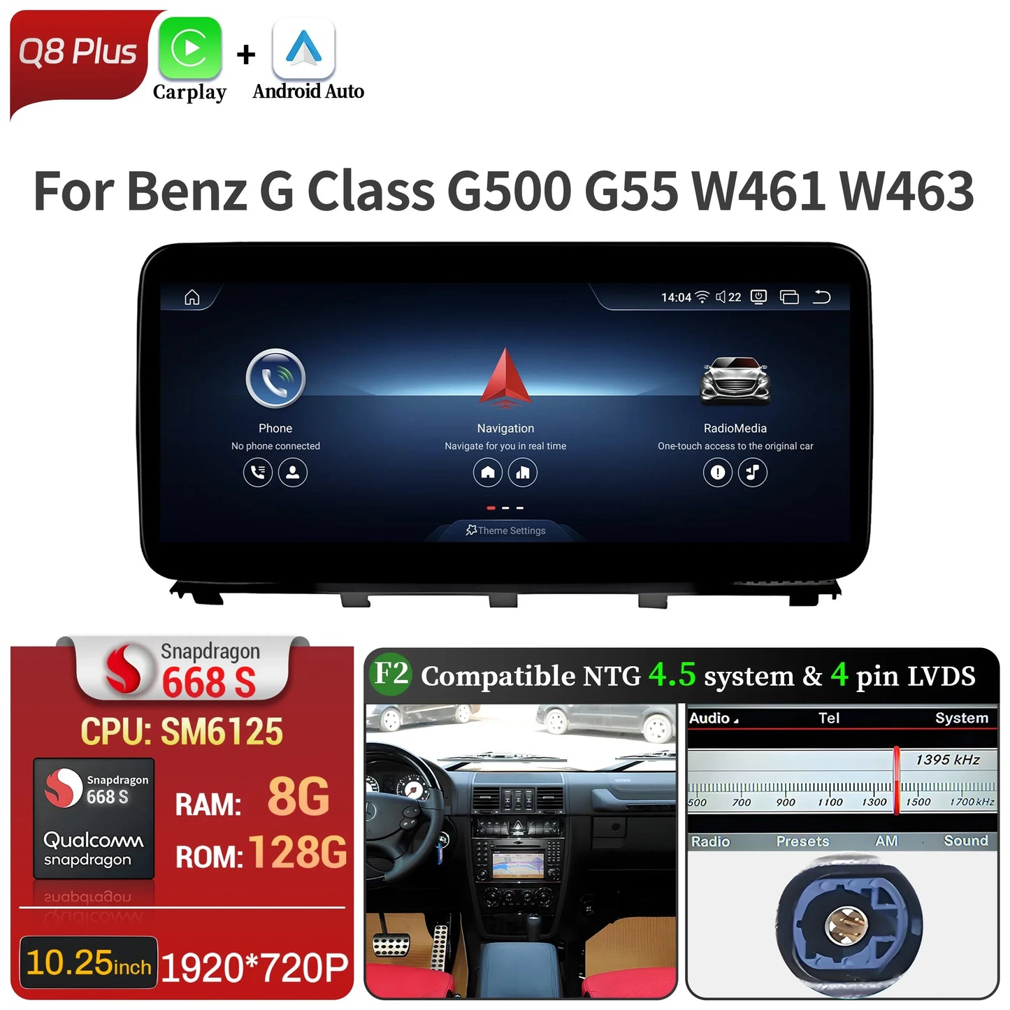 Car Radio For Mercedes Benz G Class G500 G55 W461 W463 2008-2015 Android 14 Wireless BT Carplay Snapdragon 680 Head Unit Screen