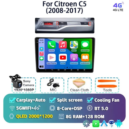 Android 14 Carplay Auto Car Radio Multimedia Player For Citroen C5 2008 2009 2010-2017 Autoradio Stereo DSP GPS 2din Head Unit